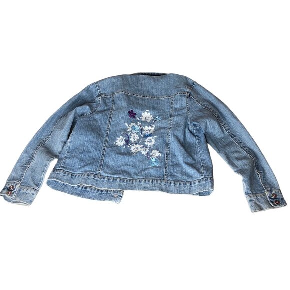 Jean Jacket Girls L Arizona Jean Co. Denim Jacket Purple Rhinestones Embroidery - Picture 10 of 13